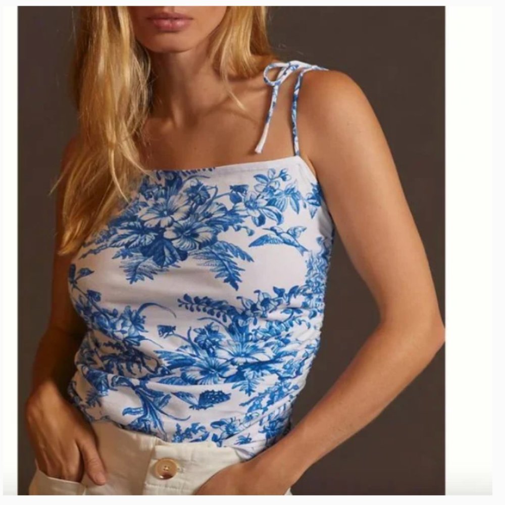 ⭐️Maeve Shirred Tie-Shoulder Boho Toile Hipster Hippie Peasant Modern Hip Blouse